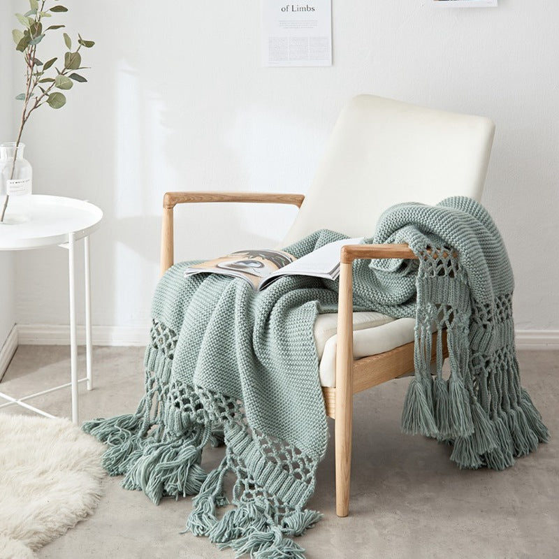 Handmade Knit Blanket with Loose Tassels, Assorted