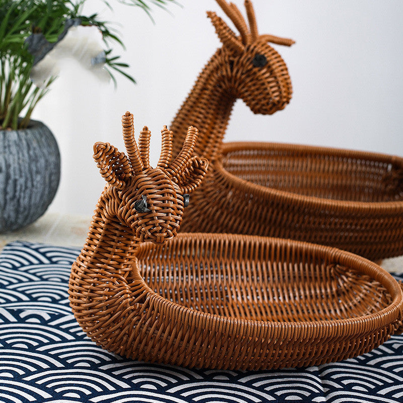 Deer Basket With Weaved Pattern