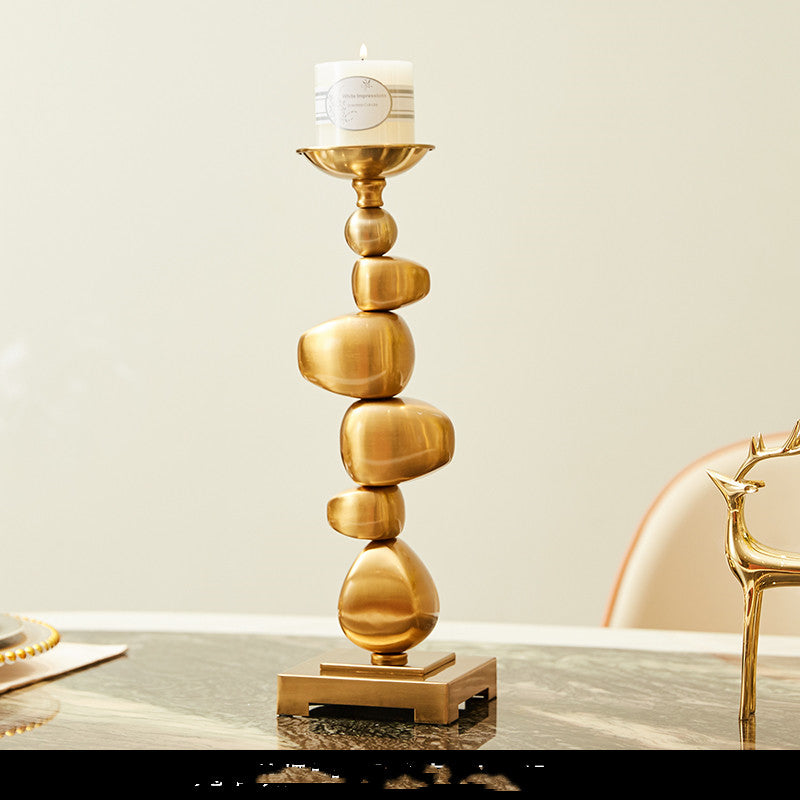 Golden Stacked Rock Candleholder