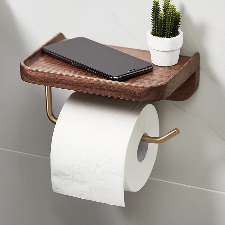 Wall-Mounted Wood Toilet Roll Holder