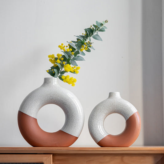 Laterite & Glazed Round Ceramic Vase