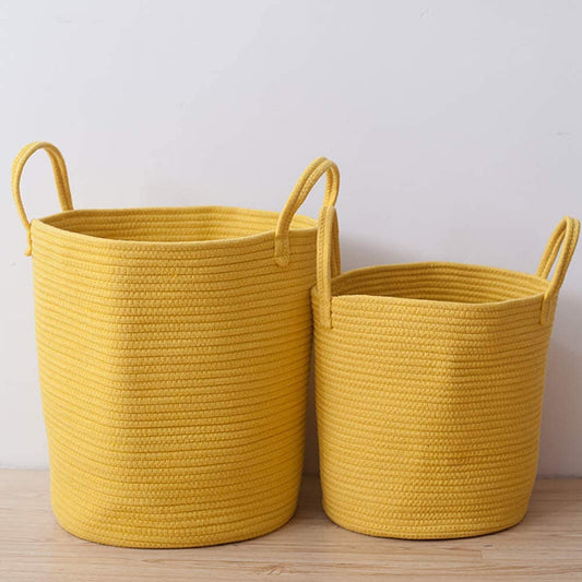 Woven, Rope-Patterned Storage Baskets With Handles